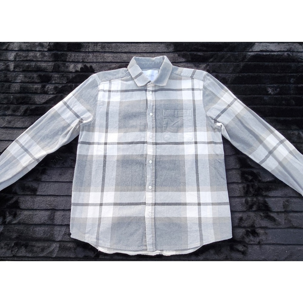 Les Deux Gray Oxford Button-up Plaid Soft Comfort Flannel Shirt SZ Medium